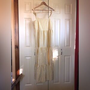Yellow Gingham Picnic Dress, Tiered, Full Length